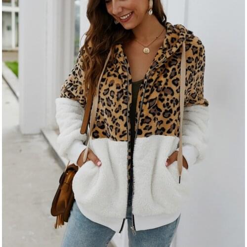 Women Winter Coat Top Long Sleeve Hooded Autumn Warm Jacket Outwear Casual Fashion Leopard Tops Coat Hot Sale Size S-XL