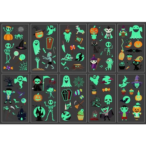 10 sheets Halloween Luminous Tattoo Fake Tattoo Witch Glowing Tattoo Stickers