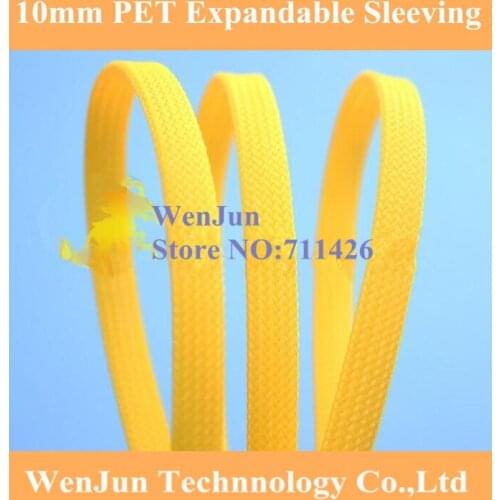 10mm PET Expandable Snakeskin network wire weaving mesh Braided Sleeving for Power cable---Yellow Color