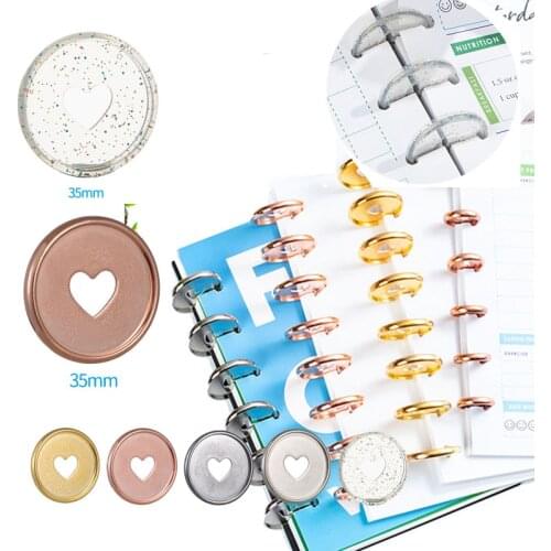 12PCS Notebook Mushroom Hole Button 360 Degree Flip Love Button Plan Buckle Disc 35MM Colorful Heart Plastic Disc DIY Binder