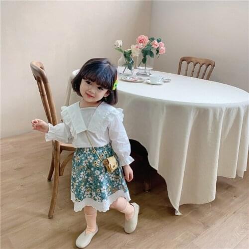 Girls Suits Blouse + Skirt 2pcs Kids Cotton 2021 Spring Autumn Uniforms Custom Casual Sets Teenagers Outwear Children Clothing