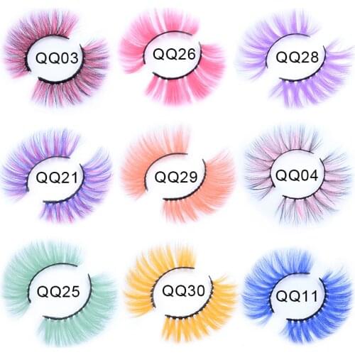 3D 5D Colorful False Eyelashes Artificial Faux Mink Rainbow Lashes Pink Purple Multi Colors Eye Lash for Halloween Cosplay Dance