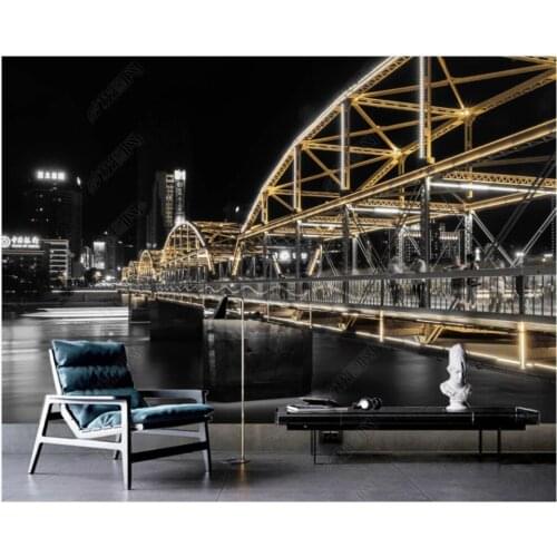 Custom photo 3d wallpaper City building bridge night view living room home decor 3d wall murals wallpaper for walls 3 d