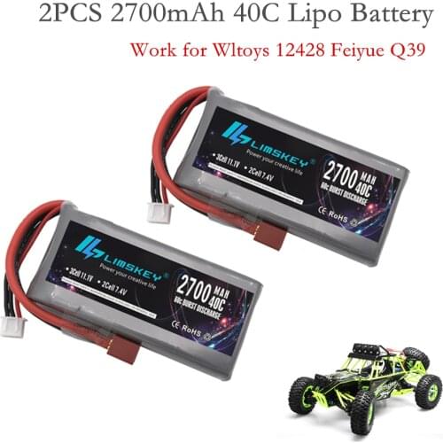 2PCS Limskey RC Lipo Battery 7.4V 2700mAh 40C Max 60C For Wltoys 12428 12423 144001RC Car feiyue 03 Q39 Upgrade parts Battery
