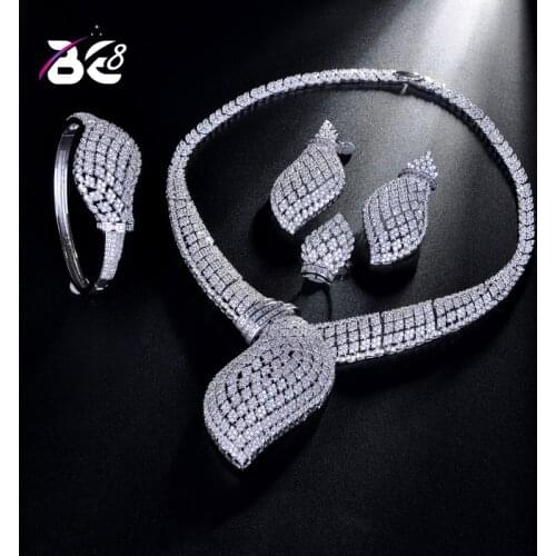 Be 8 Luxury Cubic Zirconia African Necklace Earring Set Bangle Ring Nigerian Bride Jewelry Sets for Women Wedding Jewelry S186