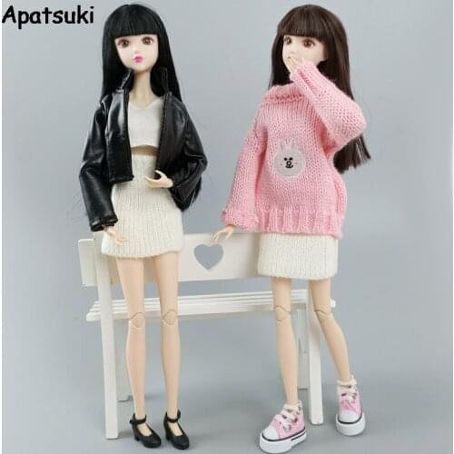 White Knitted Warm Sweater Skirt For Barbie Doll Clothes A-line Outfits For Blythe Doll 1/6 BJD Doll Accessories DIY Kids Toy