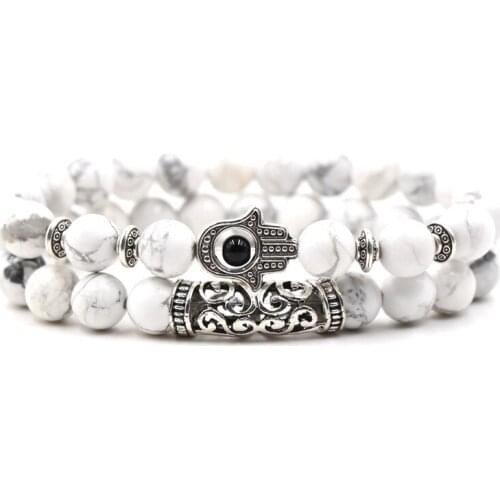 2019 white Lava Natural Stone Beads Bracelets for Women Vintage Design Volcanic Rock Blue gems Bead Strand Bracelet Jewelry Gift