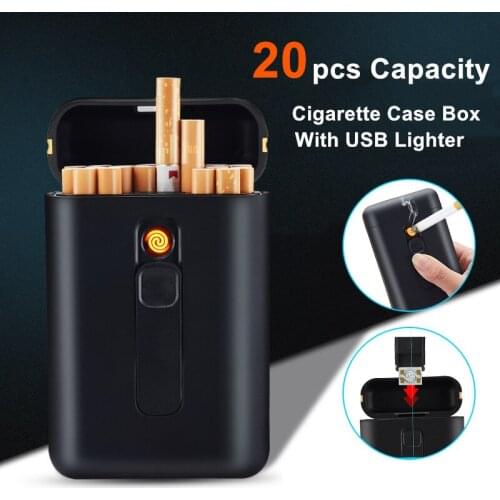 Brand Plastic Ordinary & Thin 20 Cigarette Case Box With Lighter USB Rechargeable Slim Cigarette Case 119*56mm