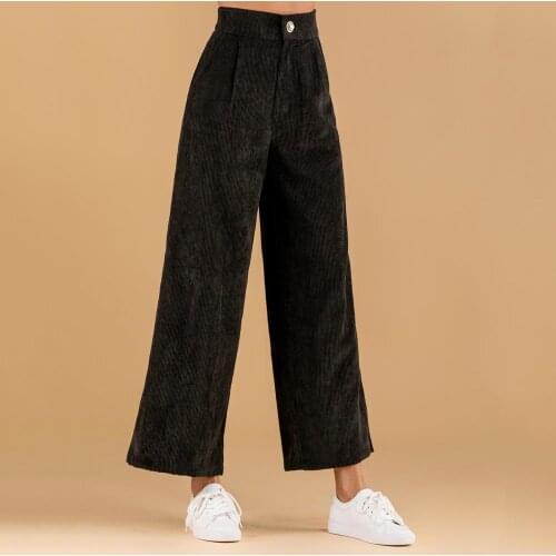 Fashion Women Pants Winter Wide Leg High Waist Solid Slant Pocket Corduroy Long Pants Women Clothing Trousers Vintage Streetwear