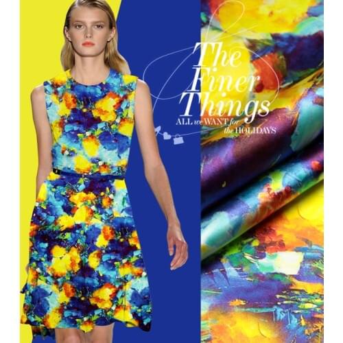 CNUM SP175 Pure Silk/Floral Batik Pattern/Silk Fabric Elastic 93% Silk 7% Spandex/ Width1.18yd Thickness19mm