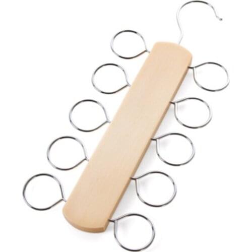 30cm 2 pcs/lot Wood Hanger for Scarves Tie with 10 Chromed Metal Loops Closet Space Saving Wooden Rack for Necktie