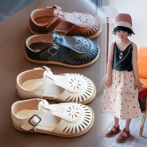 Children Girls Korean Closed Toe Sandals 2021 Summer Hollow Soft Bottom Non-slip Kids Baby Bohemia Princess Leather Dress Shoes
