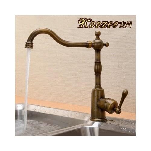Furukawa rotation green bronze antique kitchen faucet European classical drawing full copper hot and cold American Single-Lever