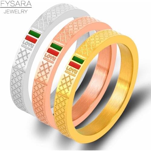 FYSARA 4mm Mesh Ring Stainless Steel Rose Gold Color Red Green Love Ring for Women Couple Ring Luxury Brand Wedding Party Rings