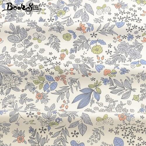 Booksew 100% Cotton Twill Printed White Baby Fabric Flowers Tela Sewing Dress Material DIY Tissu Coton Telas Por Metro Tecido