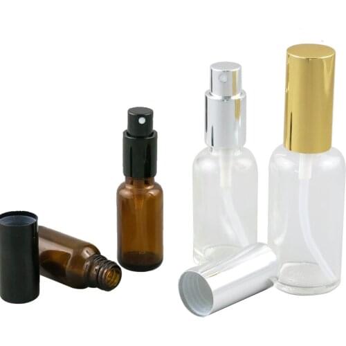 20 X Amber Clear Glass pocket perfume atomiser Bottles With Black Gold Cap Mist Sprayer Sample Bottle 5 10 15 20 30 50 100 ml