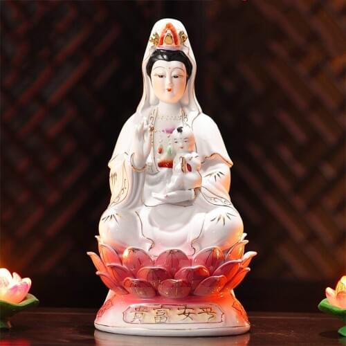 12-16 Inch Ceramic Guanyin Bodhisattva Buddha statues are placed in order to get rid of evil and open up the God of light