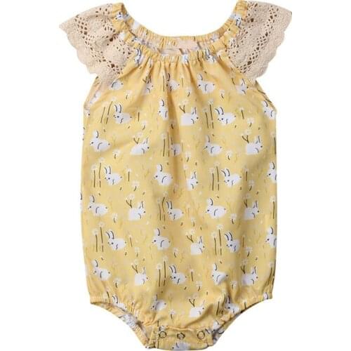 2019 0-18M Newborn Baby Girls Bunny Lace Bodysuit Easter Clothes Outfit Sunsuit Summer
