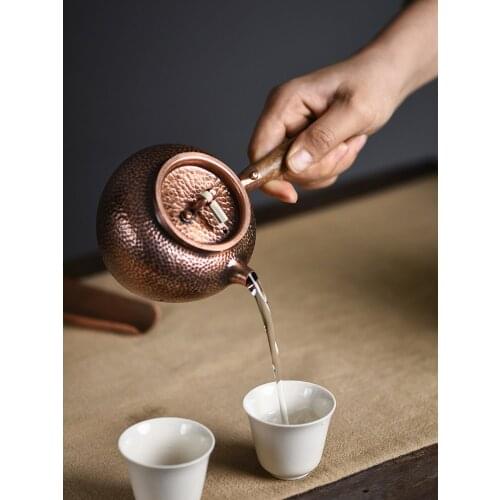 Pure handmade copper teapot Japanese retro side handle copper tea pot household making KungFu tea set teaware kettle
