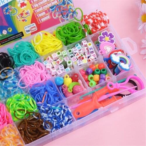 New 1500pcs Rainbow Rubber Bands Set Kid Multi-functional Classic Practical Funny DIY Toys Rainbow Woven Bracelet for Girl Gifts