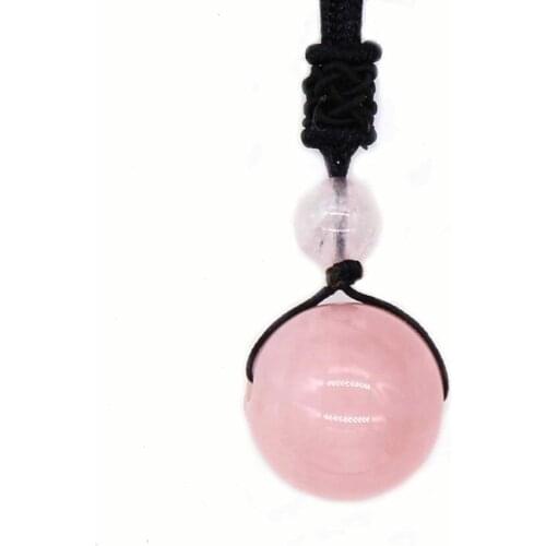 Trendy-beads Natural Round Rose Pink Quartz Beads Pendant With Black Rope Chain Necklace For Women Jewelry
