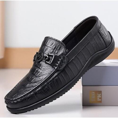 2021 Men Genuine Leather Cow Leather Shoes 38-48 Head Leather Soft Anti-slip Rubber Loafers Shoes Man Casual Real Leather Shoes