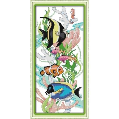 Tropical fish (3) cross stitch kit 14ct 11ct pre stamped canvas embroidery DIY handmade needlework