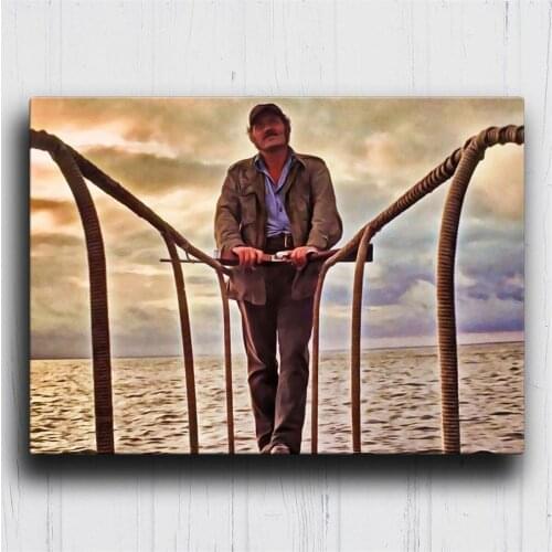 Wall Art Prints Jaws Quint Standing Sunset Poster Canvas Painting for Living Room Office Wall Decor Unframed