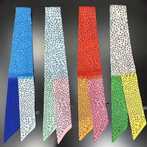 2021 New Chic Style Letters Print Hair Head Twill Foulard Girls Cool Skinny Scarves Fashion Handle Bag Belt Ribbon Decoration