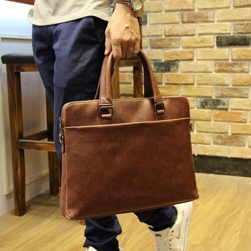 NEW Crazy Horse PU Leather Men Bag Men Vintage Messenger Crossbody Shoulder Handbag Briefcase 14" Laptop Business Messenger Male