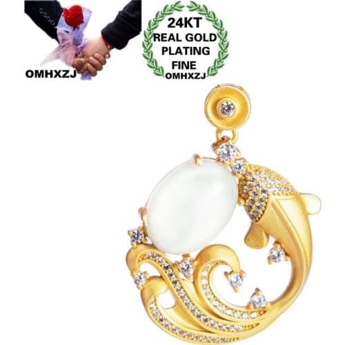 OMHXZJ Wholesale CA527 European Fashion Fine Woman Girl Party Birthday Wedding Gift Vintage Carp Zircon 24KT Gold Pendant Charm