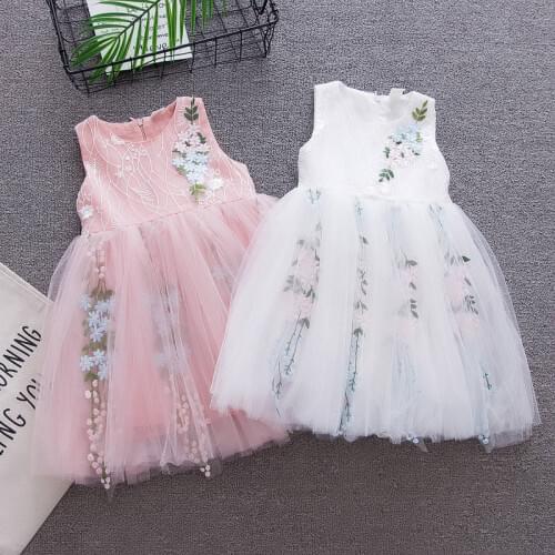 Girls' Dresses 2019 Summer Korean Princess Dress Embroidery Flower Vest Childrens Dress