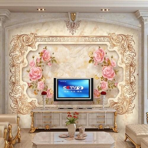 Custom 3D Wall Mural Wallpaper European Style 3D Stereo Relief Rose Flower Murals Wall Decorations Living Room Bedroom Wallpaper