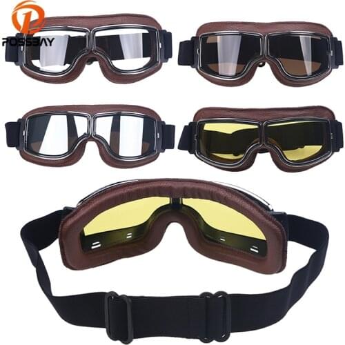 POSSBAY Motorcycle Glasses Googles 2018 Leather Windproof Motocross Sports Glasses Retro Motorbike Ski Cycling Eyewear Googles