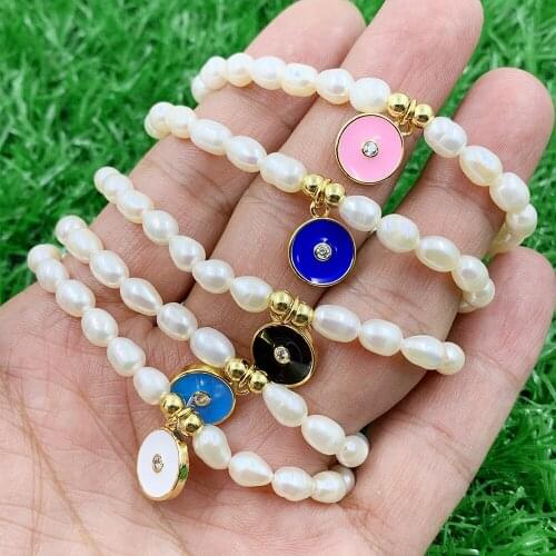 Freshwater Pearl Bracelets For Ladies Jewellery Bohemian Rainbow Enamel Bead Jewelry Colorful Stretchy Beach Bracelet