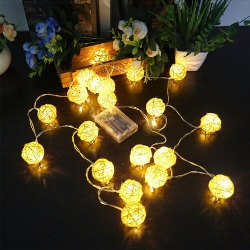 Rattan Ball Christmas Lights Garland Fairy Light Holiday LED Lights Decoration Battery Operated String For Party Wedding