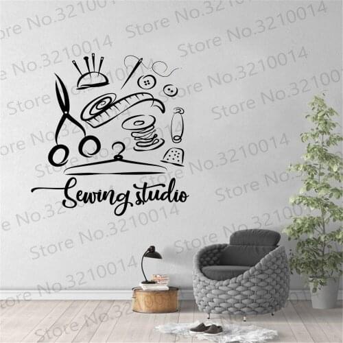 Sewing Studio Wall Sticker Atelier Home Decor Vinyl Wall Decals Handmade Tailor Window Decoration Removable Sticker Muraux PW865