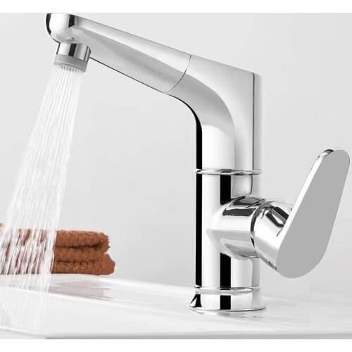 Basin Faucets Black Brass Pull Out Basin Faucet Bathroom Lift Type 360 Rotate Chrome Faucet Deck Mounted Cold Hot Sink Mixer Tap