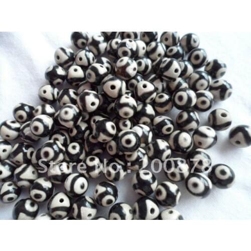TSB0439 Tibetan 3 eyes Dzi beads,8mm, white black Agate dzi stone loose beads,100 beads lot