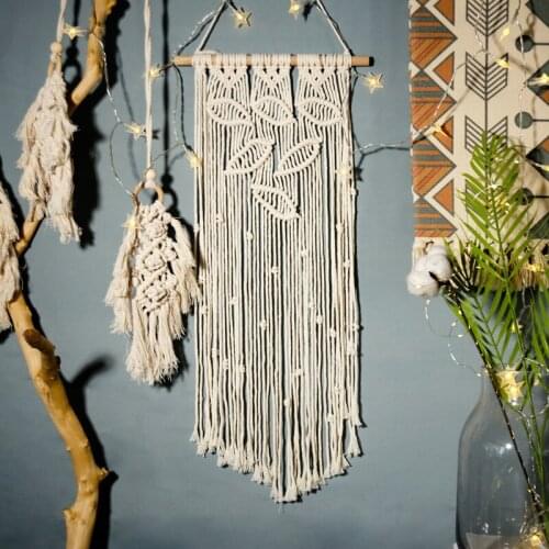 Hand made Macrame cotton rope leaf tapestry Nordic style wall hanging Decorative Ornaments for Living Room Boho Décor