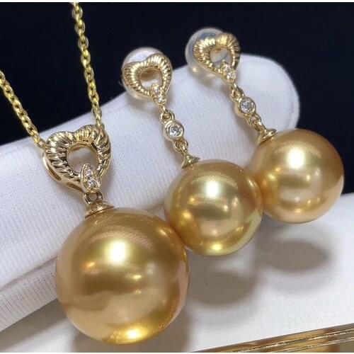 D118 Fine Jewelry 18K Gold Natural Ocean Sea Golden Pearls 8-11mm Females Jewelry Sets for Women FIne Jewelry Sets