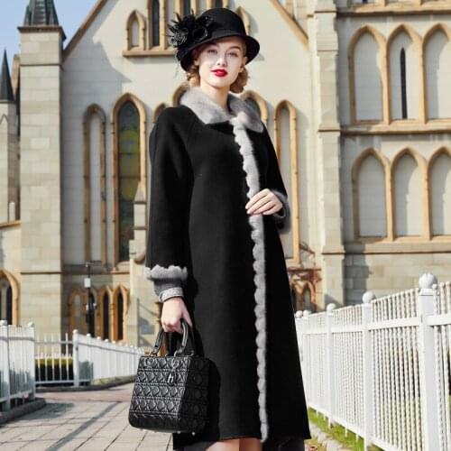 Coat Double Side Wool Jacket Real Mink Fur Collar Spring Autumn Windbreaker Women Abrigos Mujer Invierno 2020 92679 YY2247