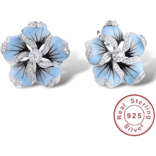 Flower Stud Earrring AAAA Cz 100% Real 925 sterling silver Statement Engagement Wedding Earrings for women Bridal Party Jewelry