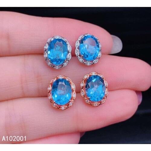 KJJEAXCMY fine jewelry natural blue topaz 925 sterling silver women earrings new Ear Studs support test classic