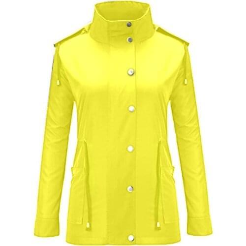 Women Waterproof Hoodies Quick-drying Long Sleeves Outdoor Raincoat Lightweight Button & Zipper Front Closure