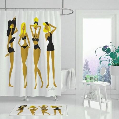 Woman plant print shower curtain green tropical plant shower curtain bathroom waterproof polyester shower curtain