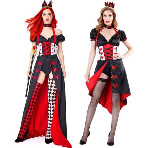 Umorden Adult Storybook Wonderland Poker Queen of Hearts Costume Cosplay for Women Halloween Purim Party Costumes Fancy Dress