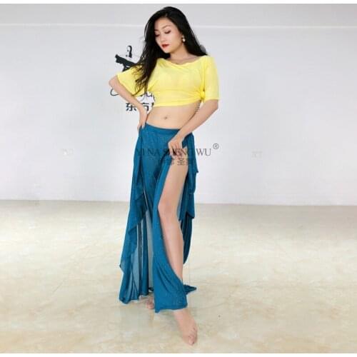 Belly Dance Costume Female Adult Sexy Tulle Top Dance Performance Clothes Suit New Profession Bellydance Practice Clothes Summer