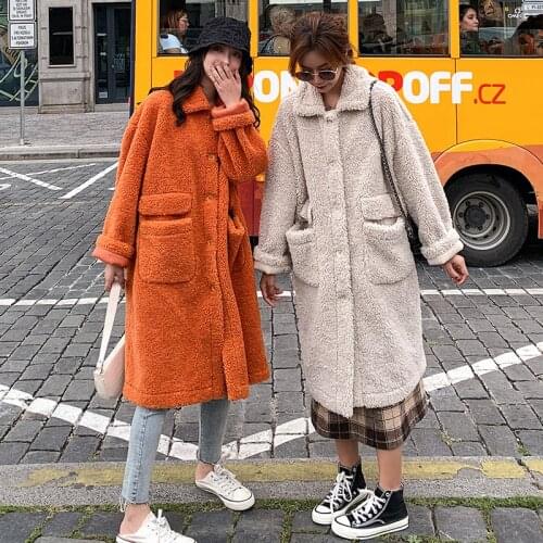 Oversize Wool lamb long coat women 2019 autumn winter new Korean Loose Double-faced Fur Coats Faux fur lamb fur windbreaker M910