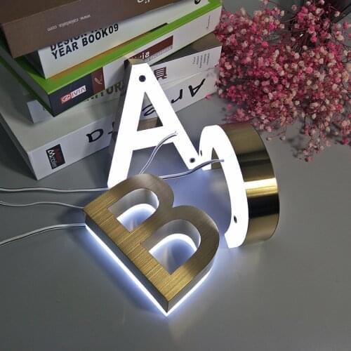 Gold Color White Light Metal 3D LED Modern House Number Sign Ourdoor Waterproof Home Hotel Letter Name Plates Art Wall Decor